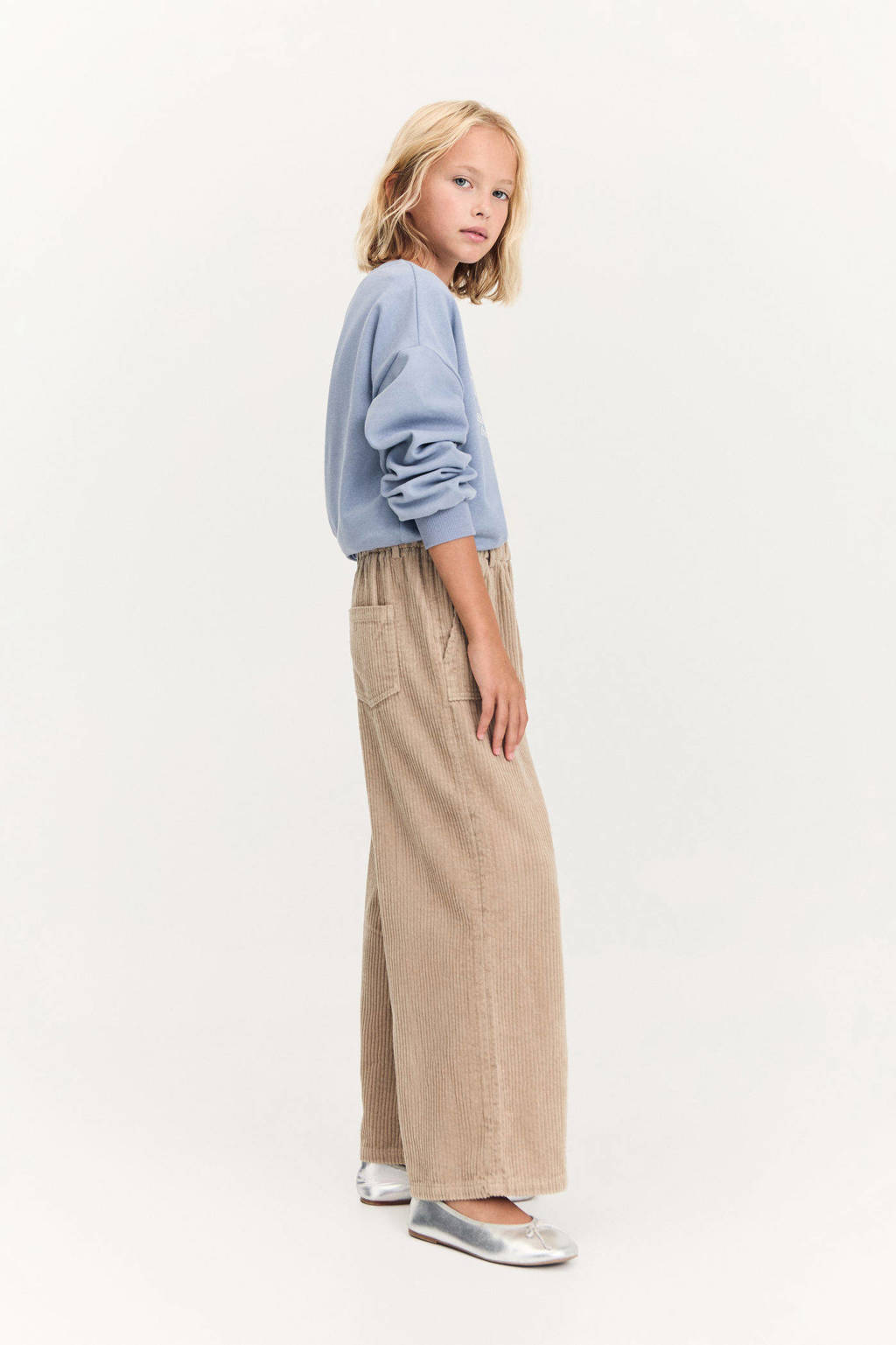 Mango Kids corduroy wide leg broek lichtbruin