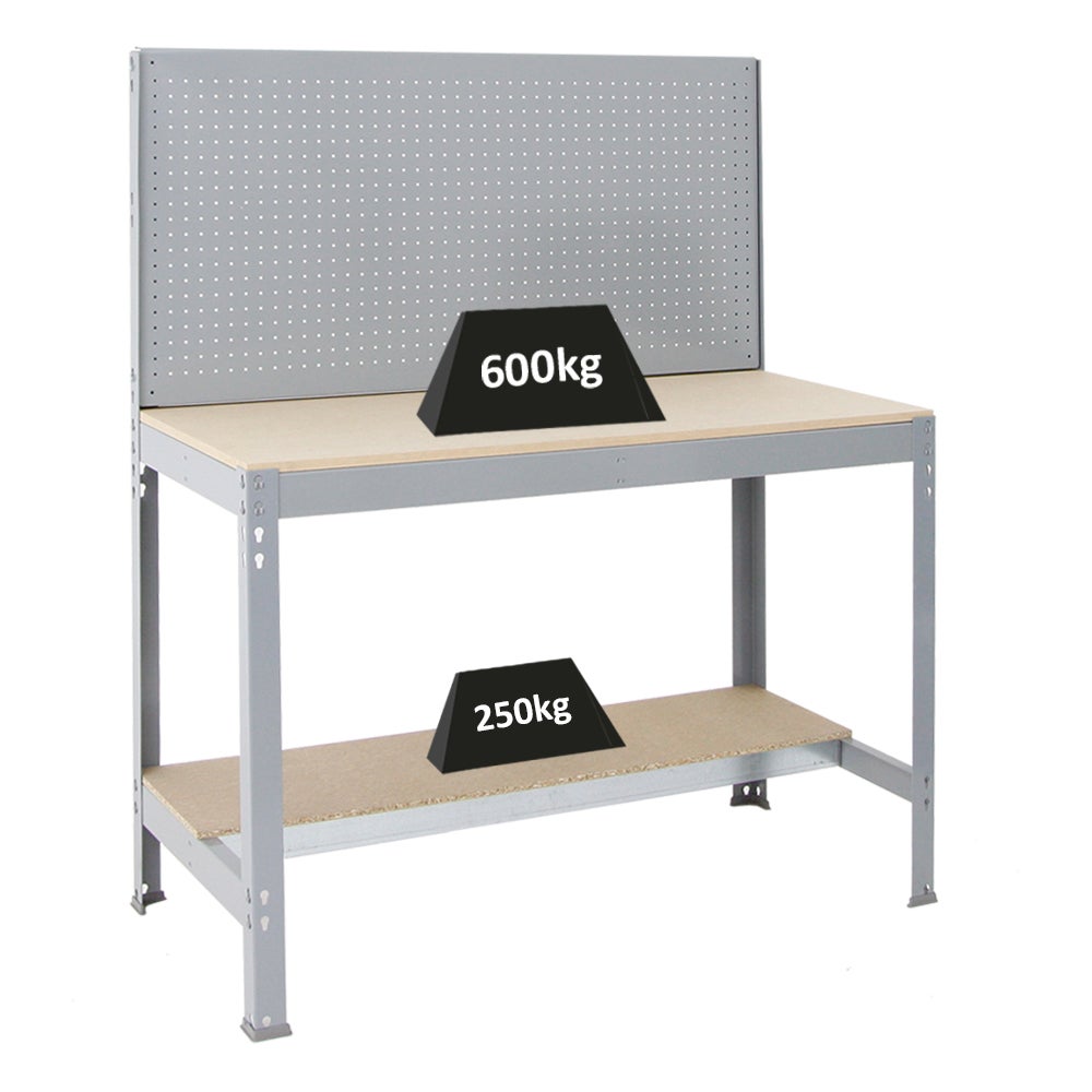 PROREGAL Quick Buffalo werkbank met gereedschapswand, afmetingen (H x B x D): 84 x 120 x 61 cm, draagvermogen: 600 kg, grijs