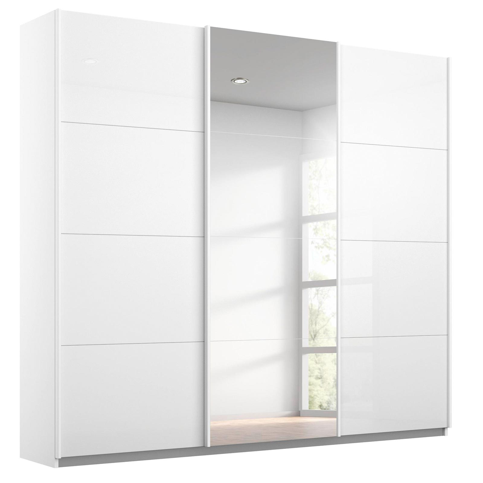 Schwebetürenschrank - weiß Hochglanz - mit Spiegel - 203x210 cm