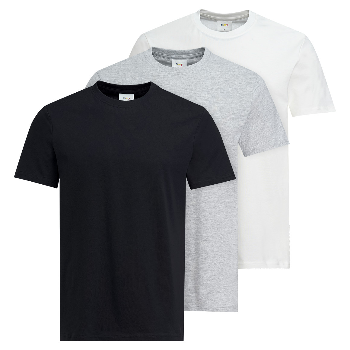 Famy 3 Herren T-Shirts im Basic-Look schwarz / hellgrau / weiss