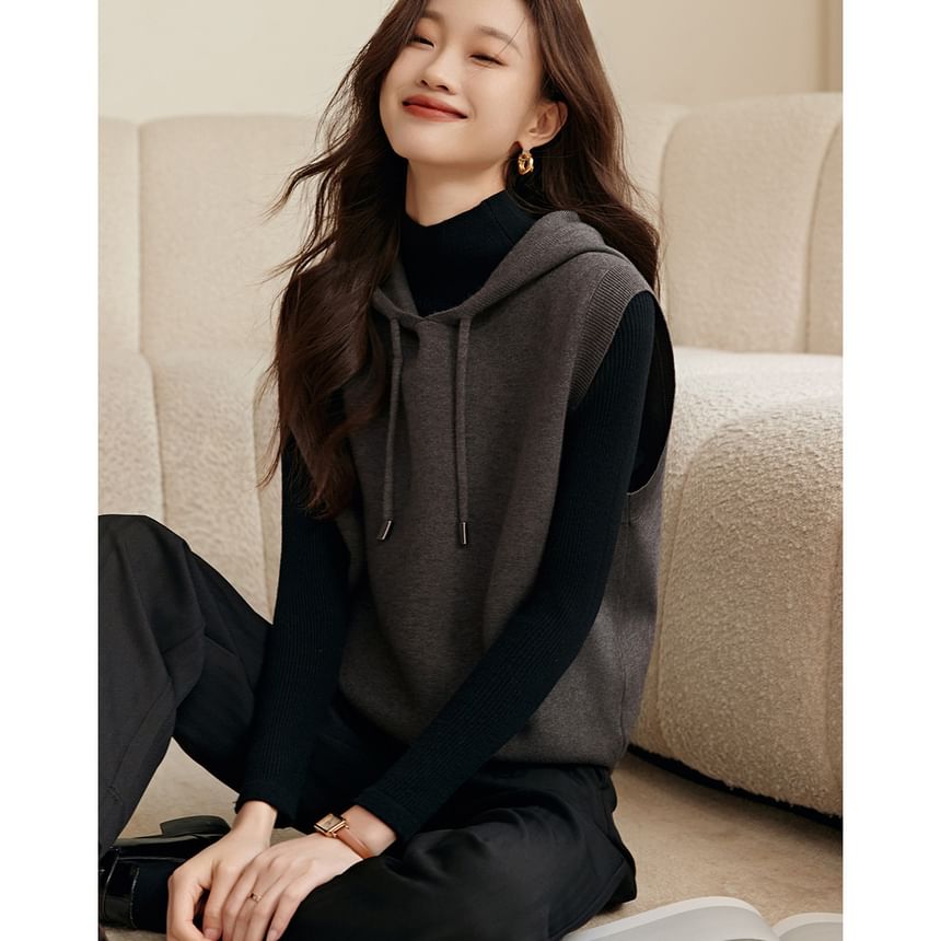 Jeonseon - Melange Hooded Sweater Vest