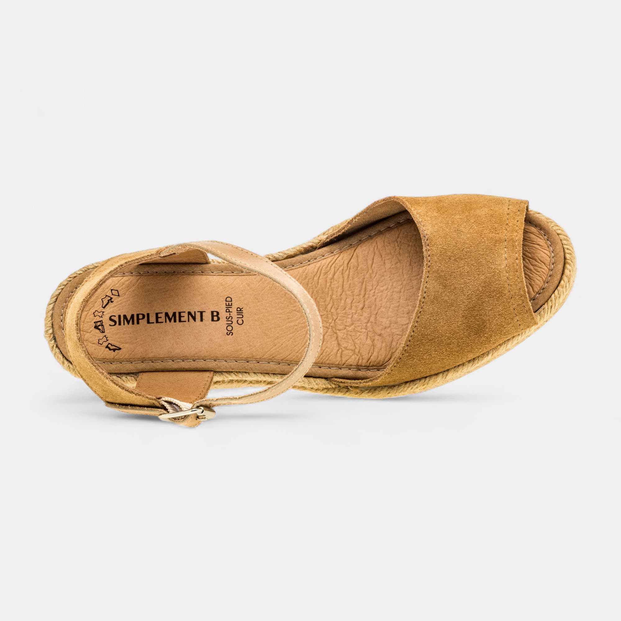 Espadrilles à talon compensé Femme en cuir beige