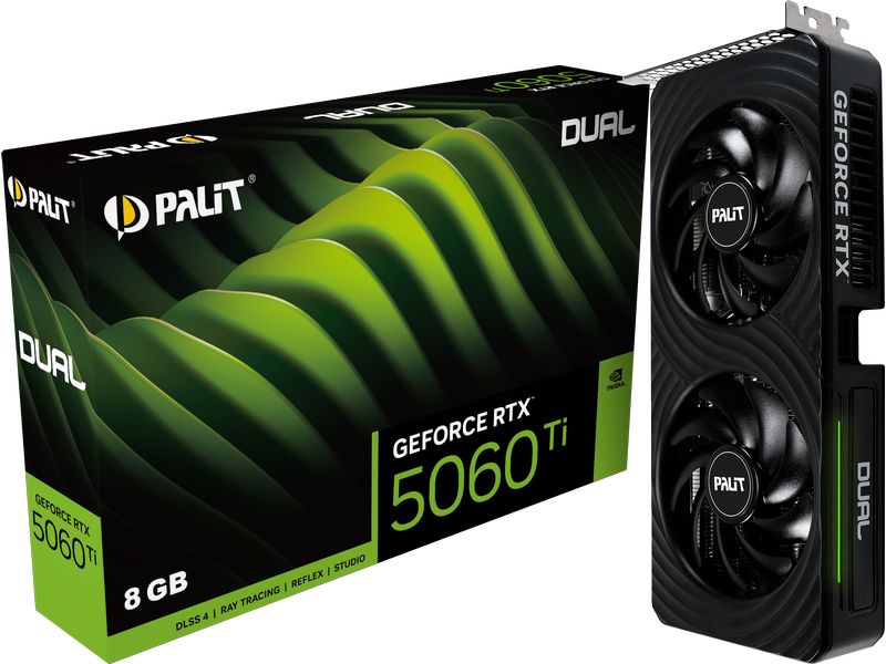 Palit Grafikkarte GeForce RTX 5060 Ti Dual 8 GB Grafikkarte mit 8 GB GDDR7-Speicher ermöglicht Auflösungen bis zu 8K