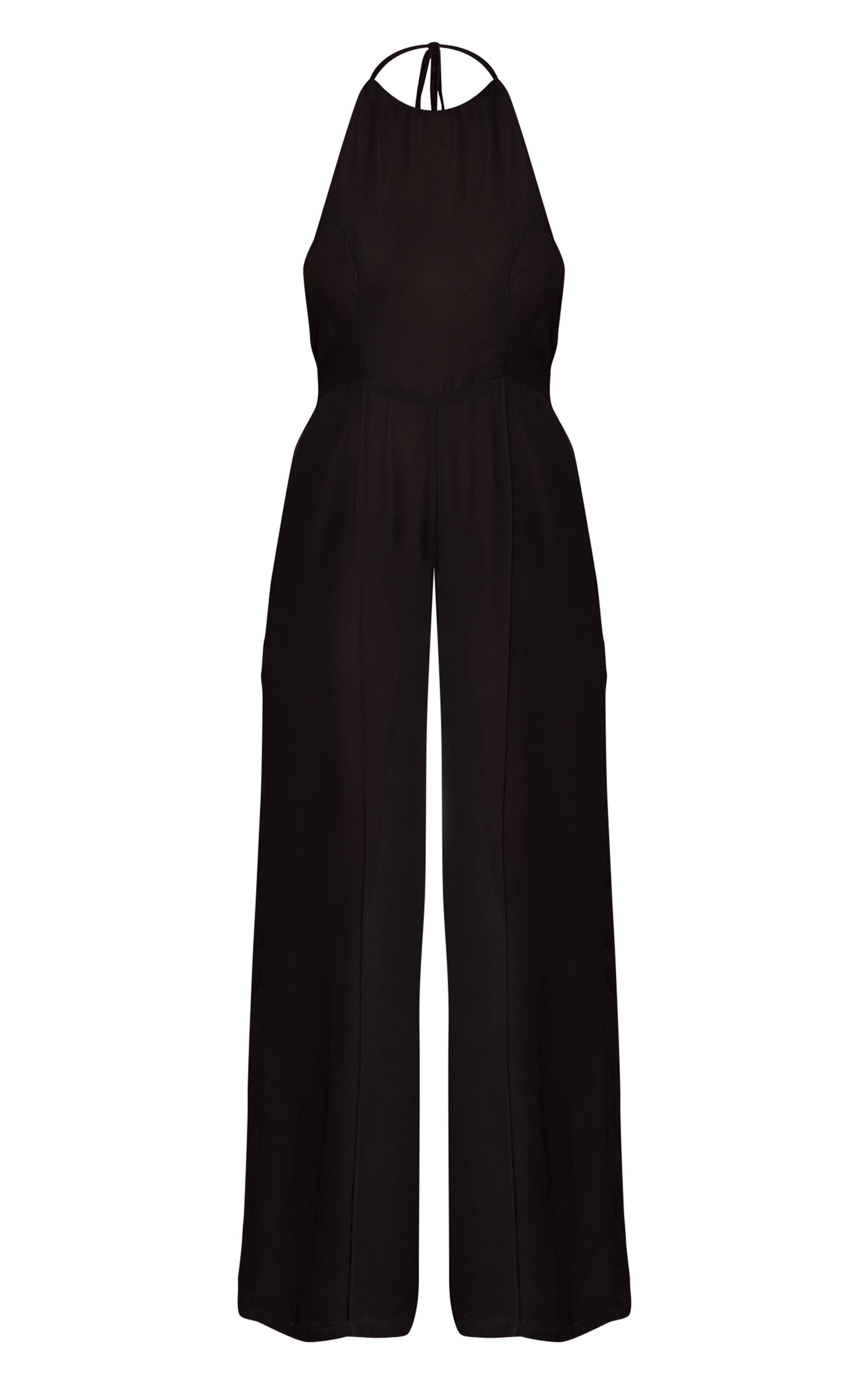 Noir Combinaison Pantalon Droit En Mousseline Col Licou