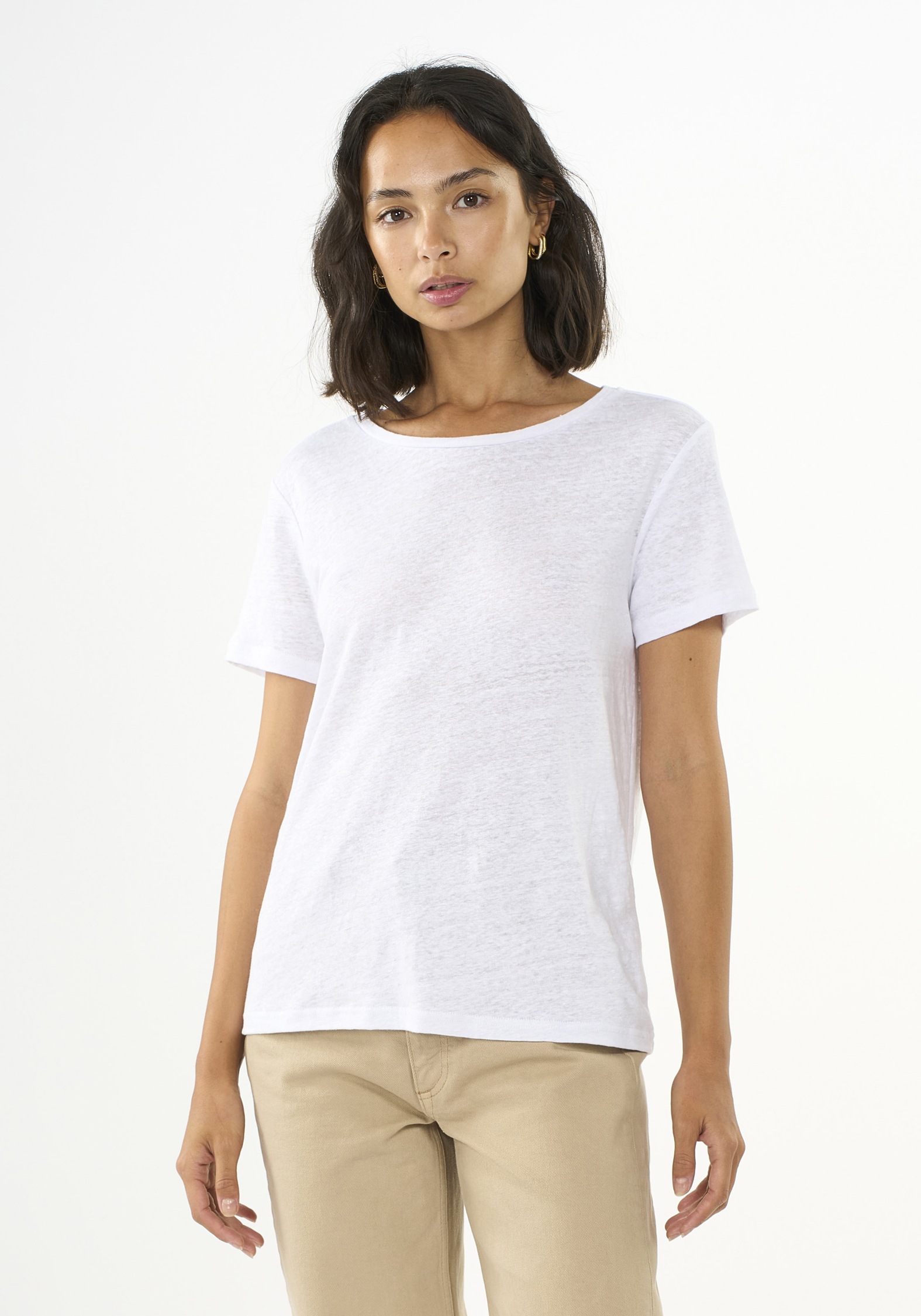Knowledge Cotton Apparel Leinen-T-Shirt Reg Linen Bright White