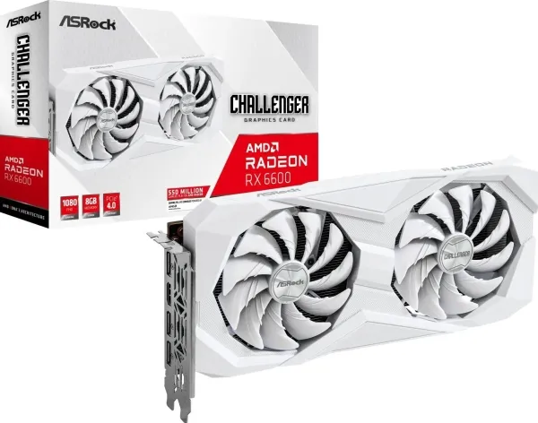 ASRock Challenger Radeon RX 6600 8GB - Grafikkort - Radeon RX 6600 - 8 GB GDDR6 - PCIe 4.0 - HDMI, 3 x DisplayPort - hvid