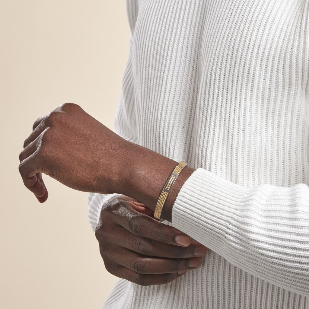Bracelet Jonc Fermé Acier Blanc Et Plaqué Or Apollo