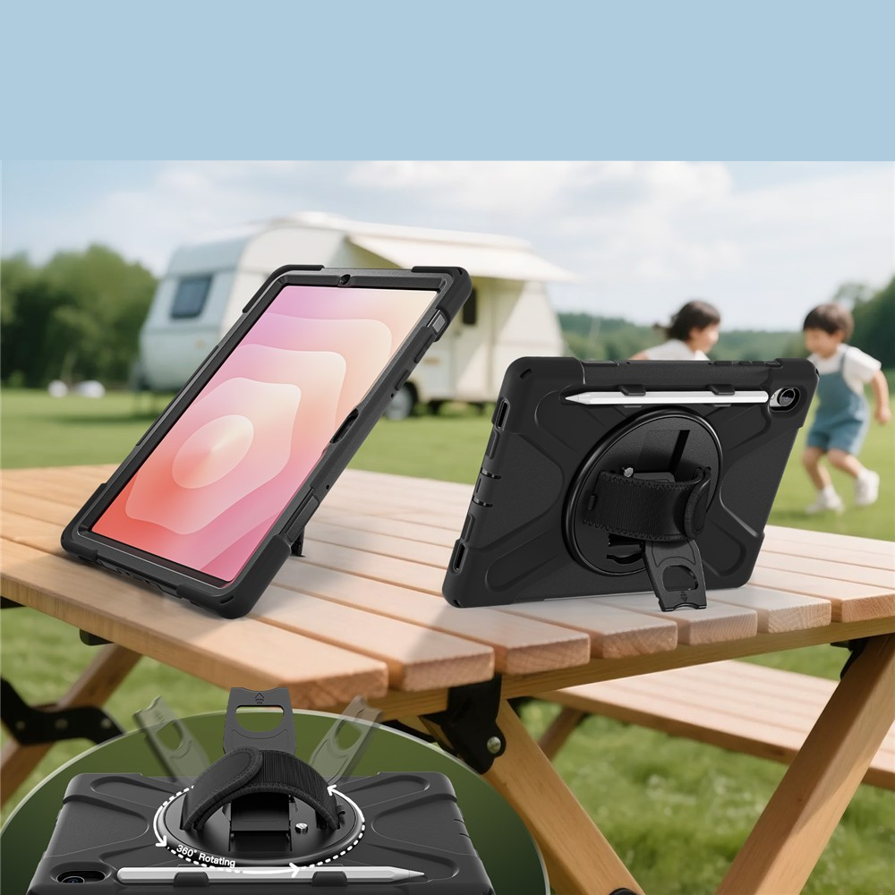 Samsung Galaxy Tab S11 Hybrid Outdoor Case Hülle mit Aufsteller und Handschlaufe - Schwarz