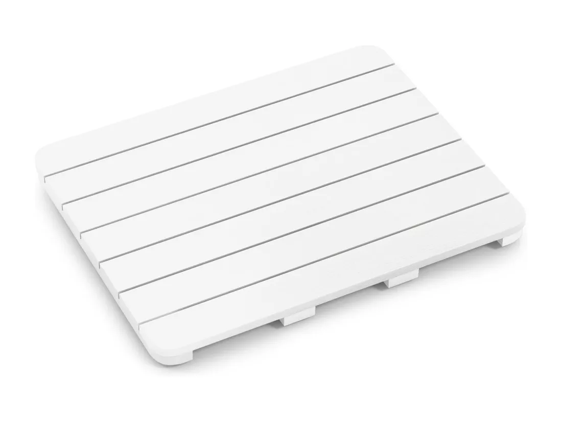 Caillebotis de Douche, Tapis de Bain en HIPS Anti-moisissures et Antidérapant, pour Douche, Baignoire, Bord de Piscine, Patio, Intérieur ou Extérieur (34 x 55 cm, Blanc)