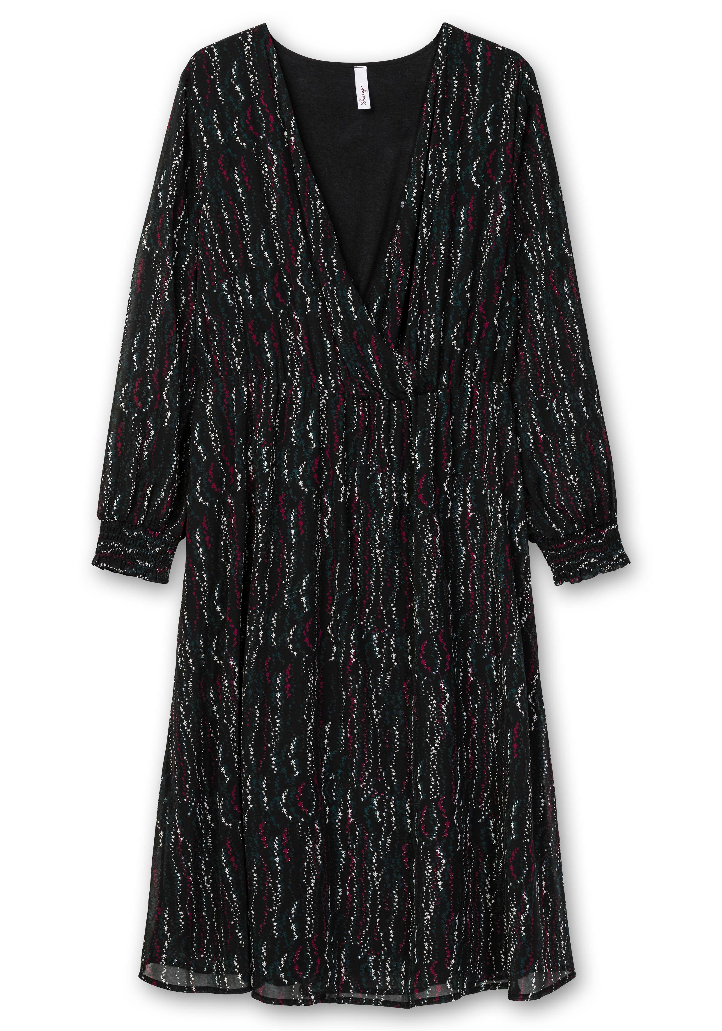 Chiffonkleid mit Alloverprint, in Wickeloptik