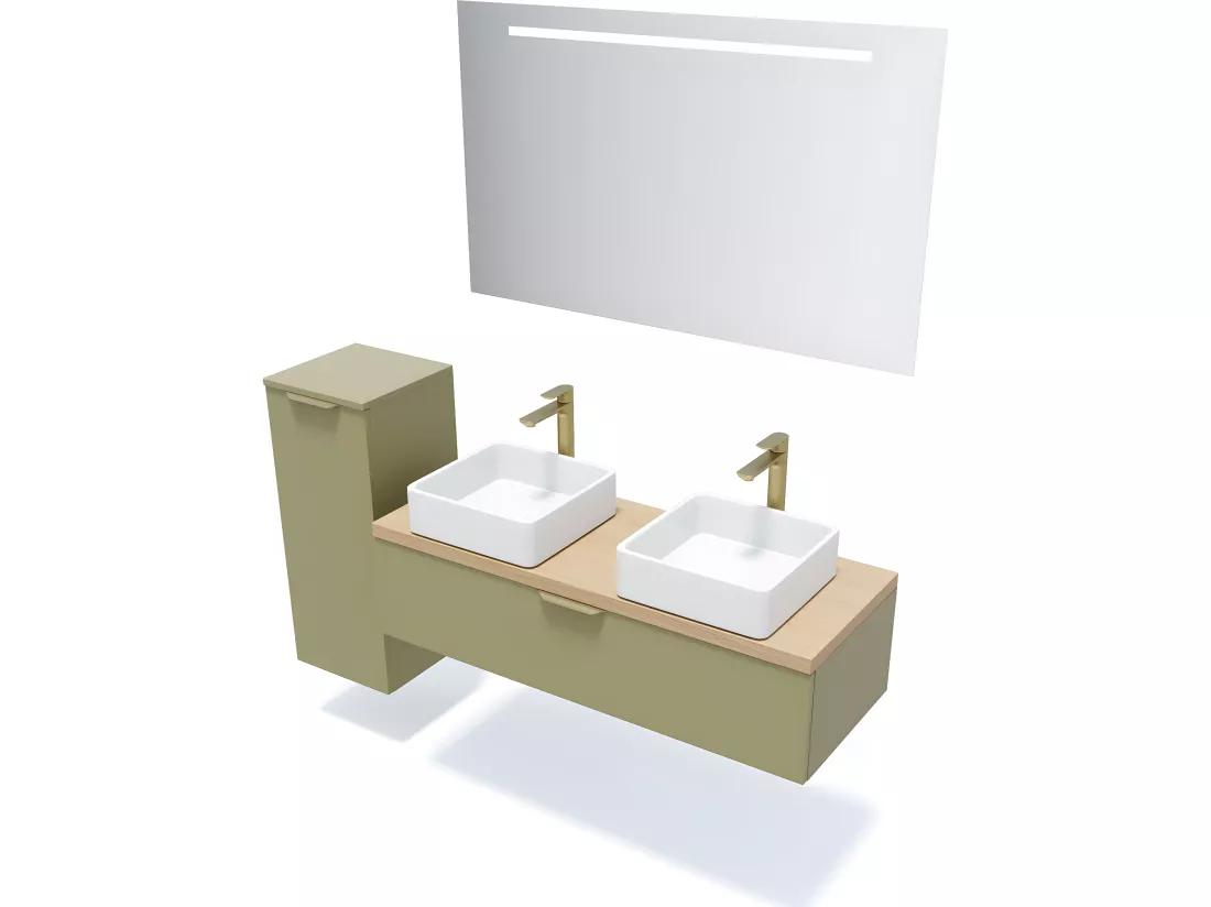 Meuble de salle de bain suspendu 2 vasques à poser 120cm 1 tiroir Vert olive - Venice