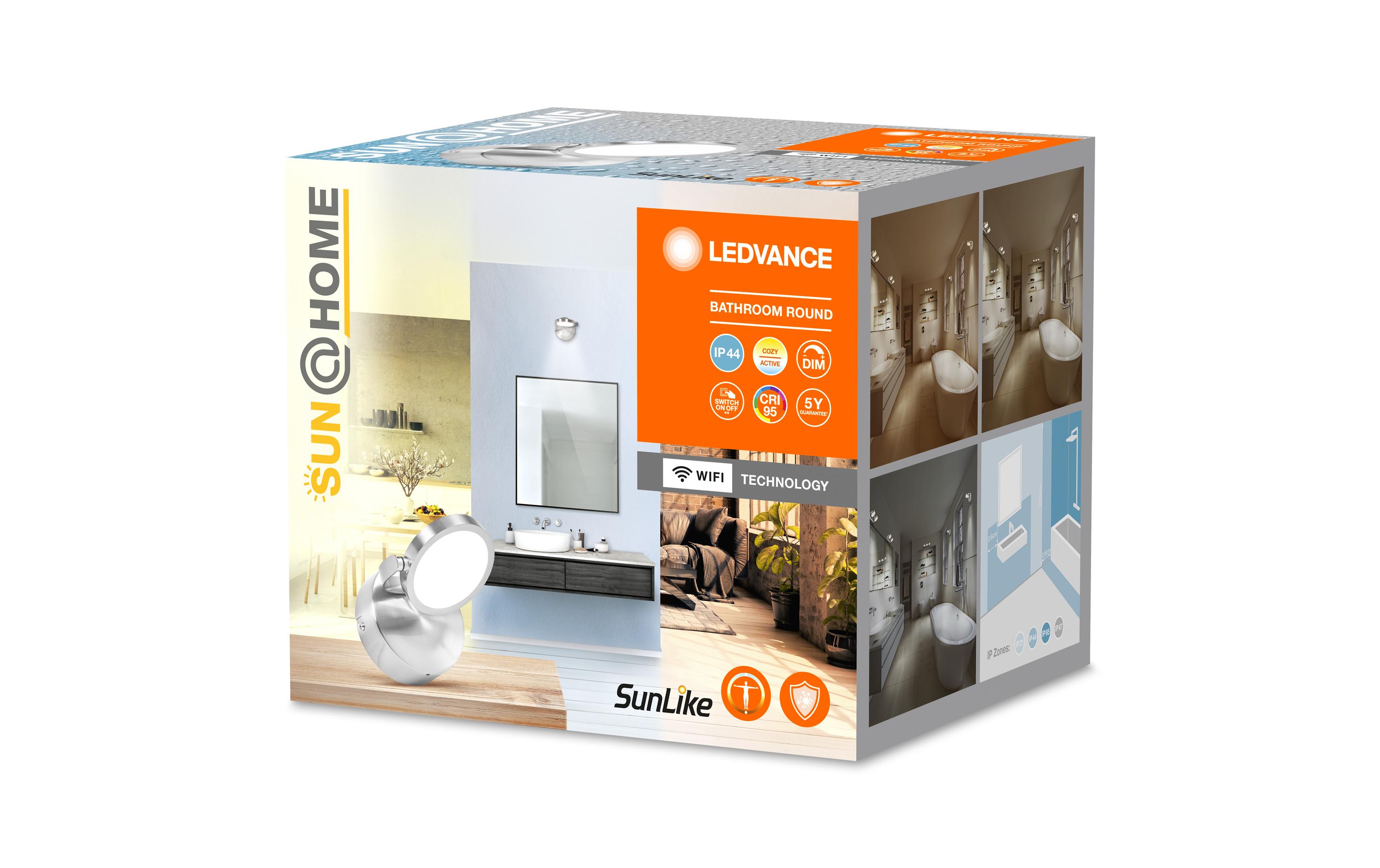 Badezimmerleuchte Sun@Home Round, 7.5W, 2200-5000K, SilberSmarte Badezimmerleuchte