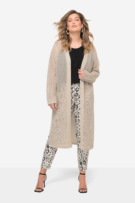 Long-Strickjacke, Ajourstrick, Metallic-Effekt, Langarm
