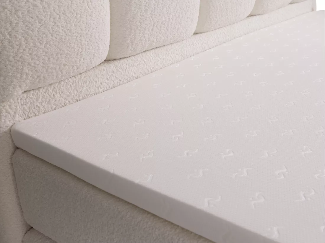 Ensemble complet boxspring tête de lit + sommiers + matelas + surmatelas - 160 x 200 cm - Tissu bouclette - Beige - MILLONA de YSMÉE