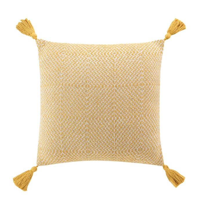 COUSSIN POMPONS 40X40CM COTON TISSE LOUISETTE JAUNE