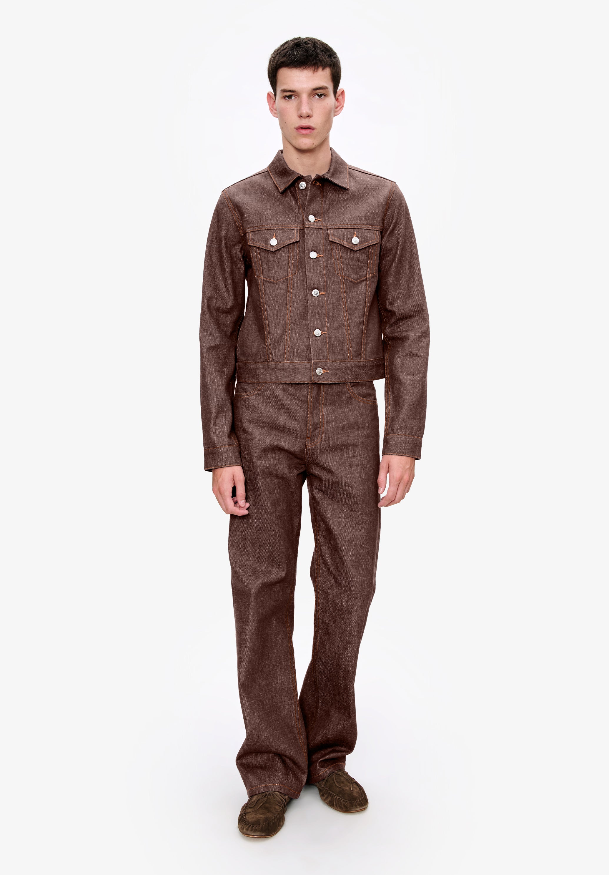 Veste marron foncé en denim japonais - Marron fonce