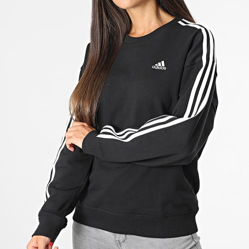 Sweat Crewneck A Bandes Femme 3S IC8766 Noir