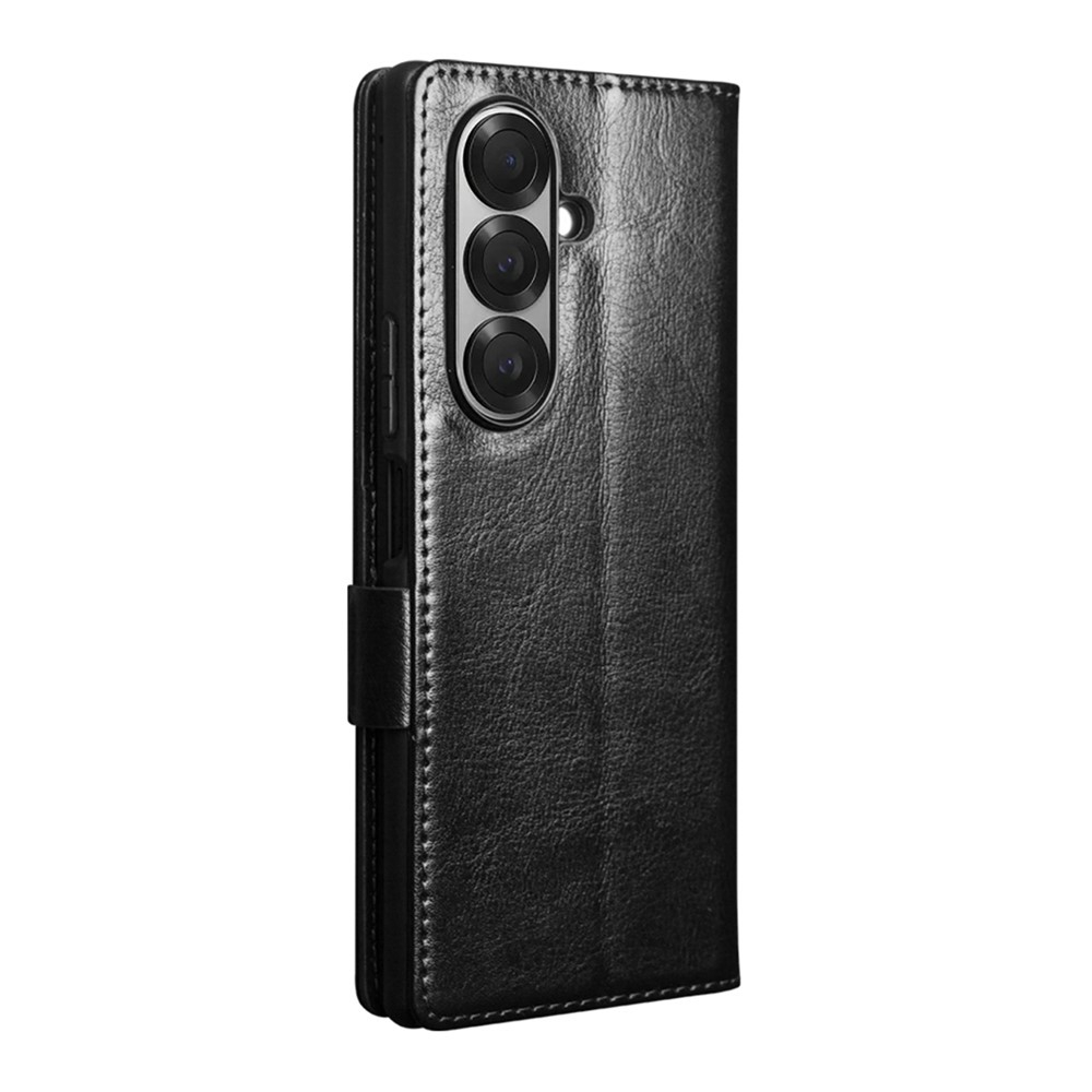 Samsung Galaxy Z Fold7 Echtleder Tasche Flip Cover mit Kartenfächer - Schwarz