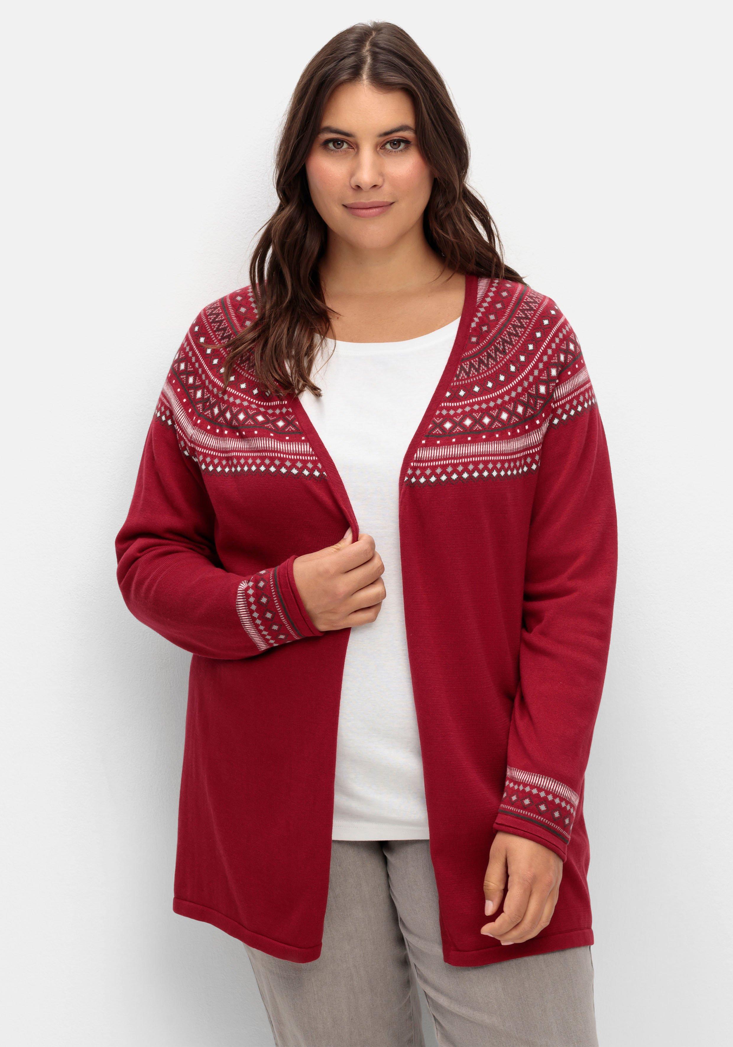 Strickjacke im Norwegermuster, offene Longform