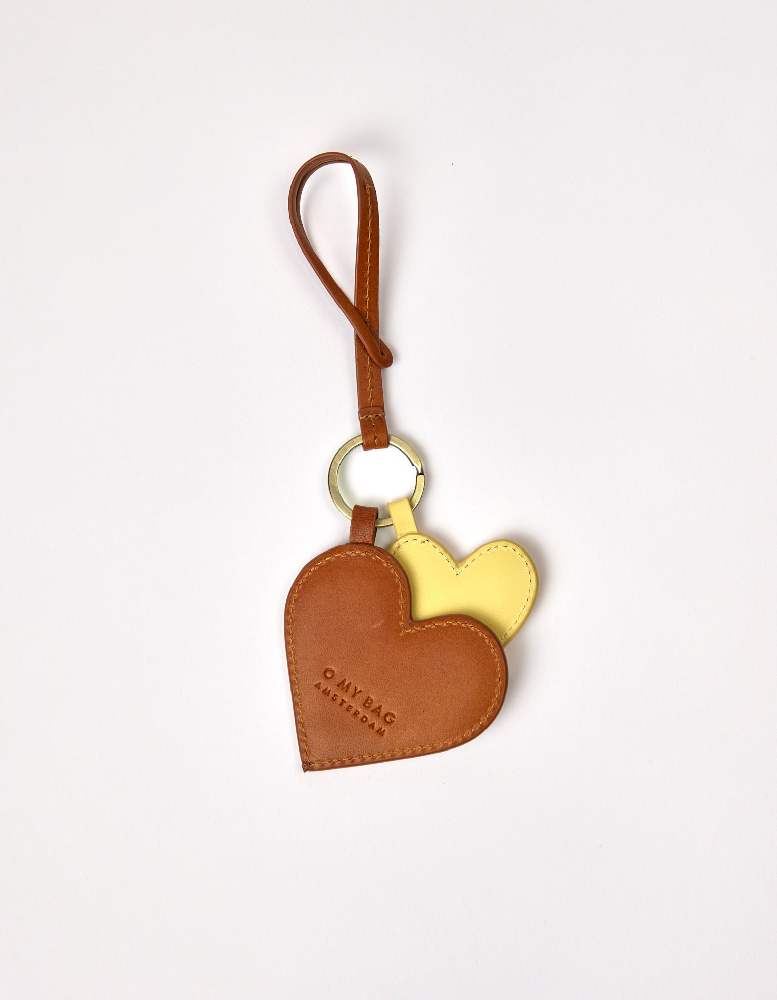 Hearts Bag Charm - Cognac & Butter Yellow Classic Leather