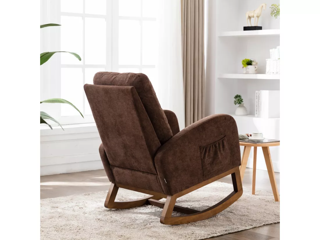 Chaise à bascule douce de style moderne du milieu du siècle, chaise à bascule pour chambre d'enfants, dossier haut rembourré, chaise à bascule coulissante d'accentuation pour le salon