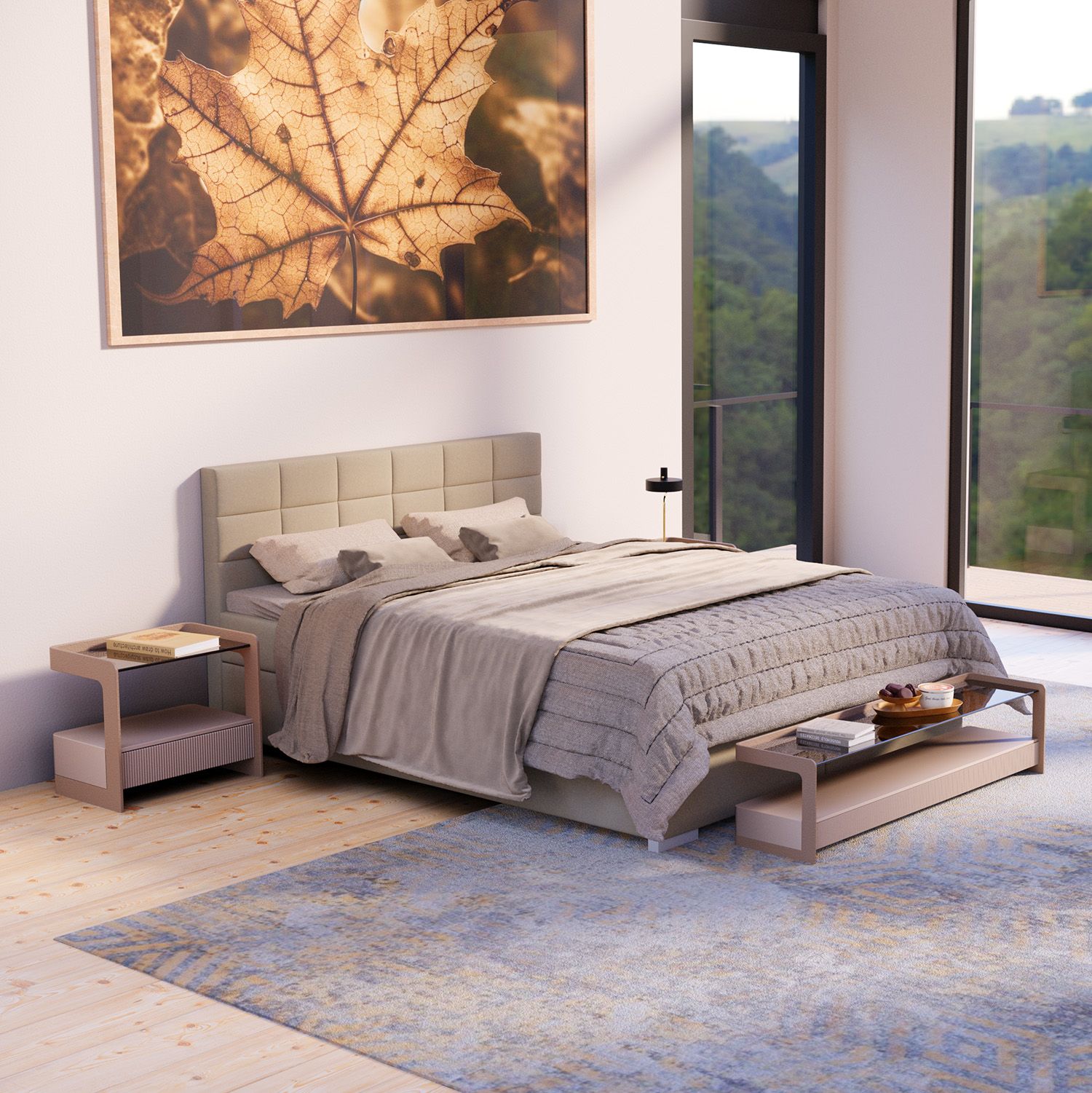 Juskys Boxspringbett Seattle 180x200cm - weicher Malmo-Stoff, komfortable Einstiegshöhe - Beige