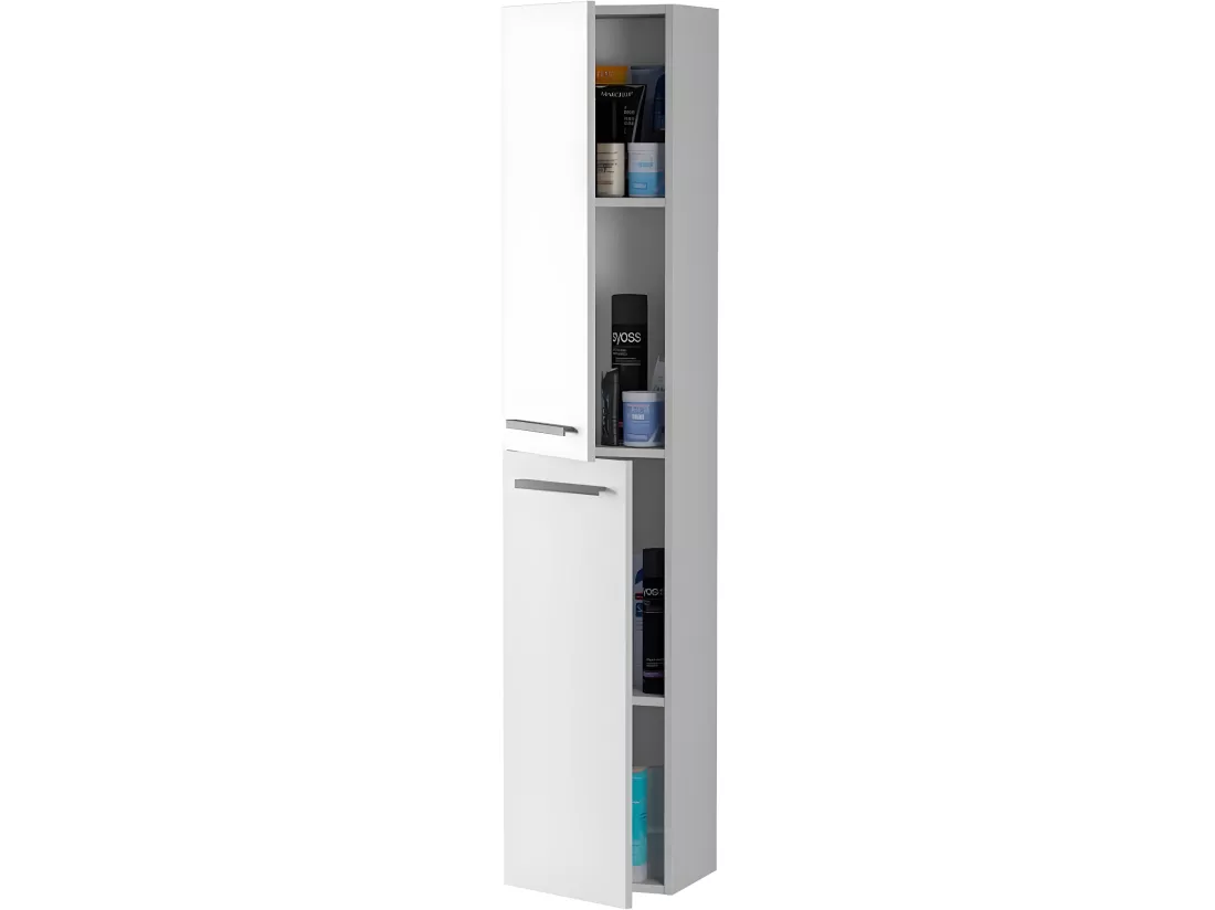 Colonne Salle de bain suspendue avec 2 portes coloris blanc laqué - 150 x 30 x 25 cm