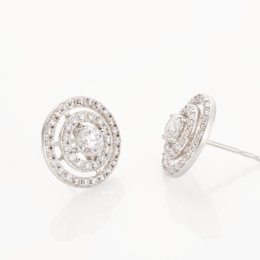 Boucles D'oreilles Puces Or Blanc Weltaz Oxyde De Zirconium