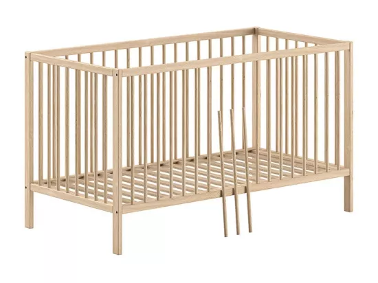 ELIOTT - Ensemble Lit Bébé Evolutif + Table à Langer en Hêtre Massif Vernis Naturel
