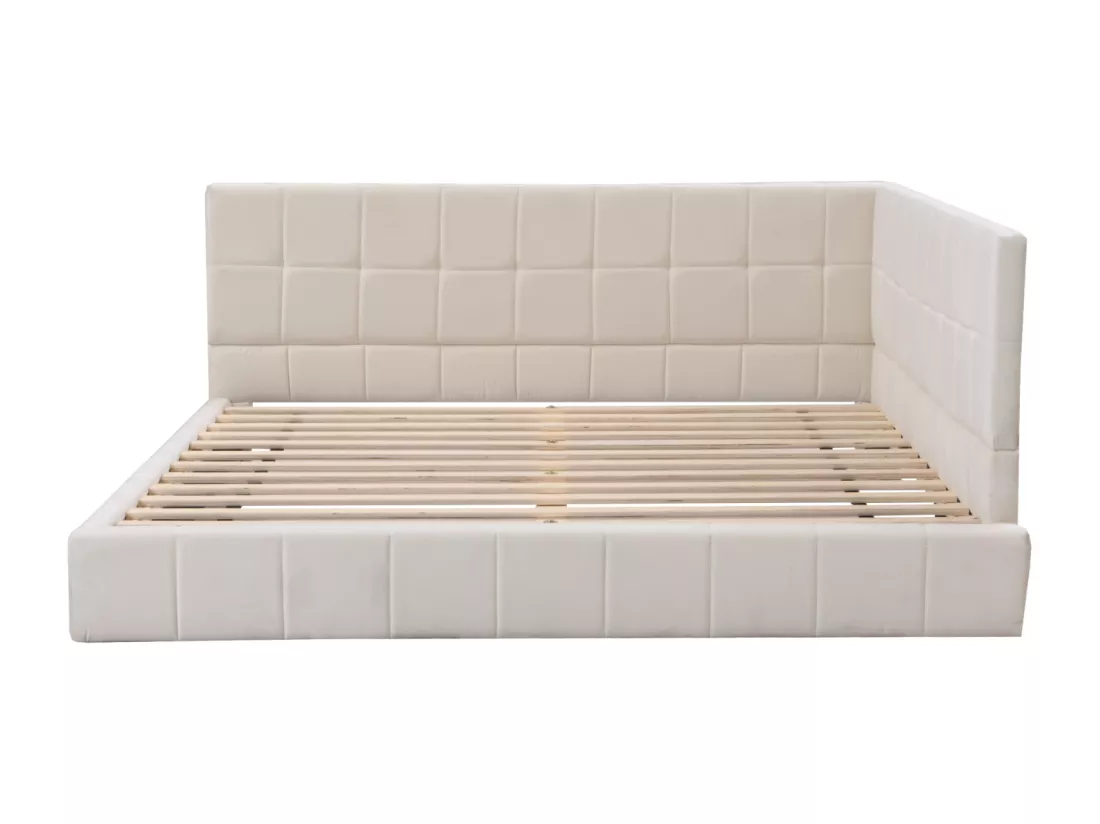 Lit gigogne capitonné 140x200cm, canapé-lit, sommier à lattes, lit adulte, velours, Beige