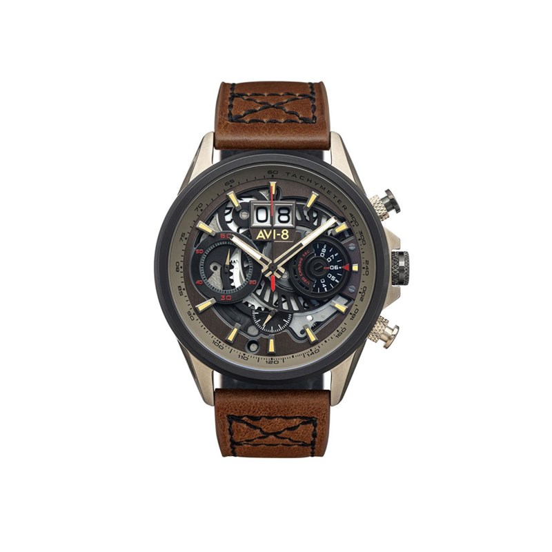 Montre homme quartz japonais chronographe AVI-8 - Bracelet cuir véritable de vachette  - Date