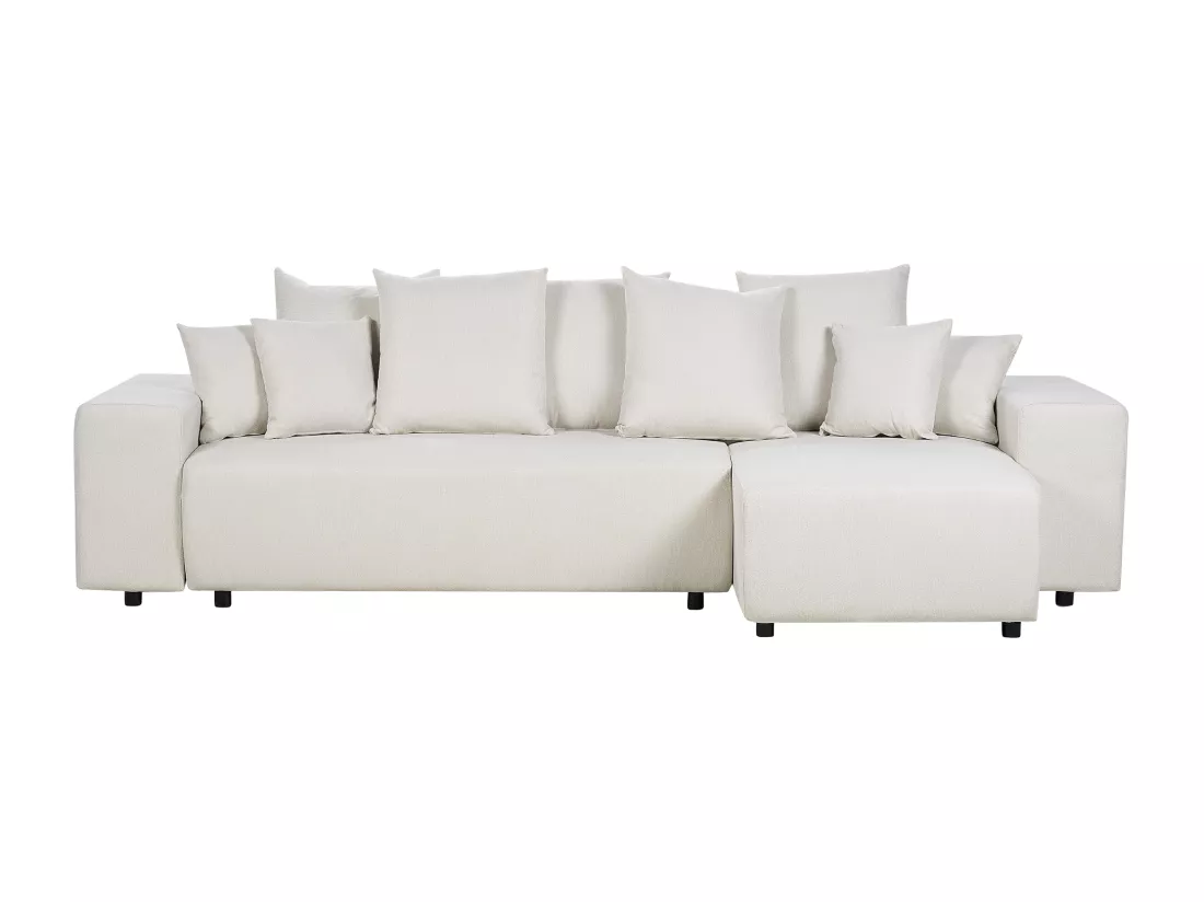 Canapé d'Angle droite Moderne avec Coussins et Rangement en Tissu Beige Clair Luspa