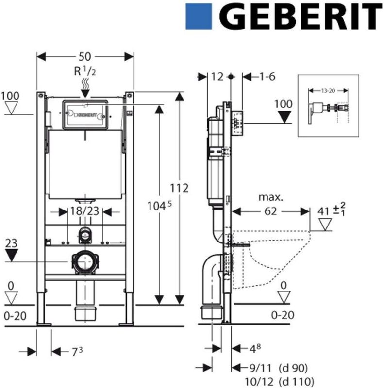 Geberit - UP100 - Toiletset - Wit - Plieger Lima met Delta Drukplaat