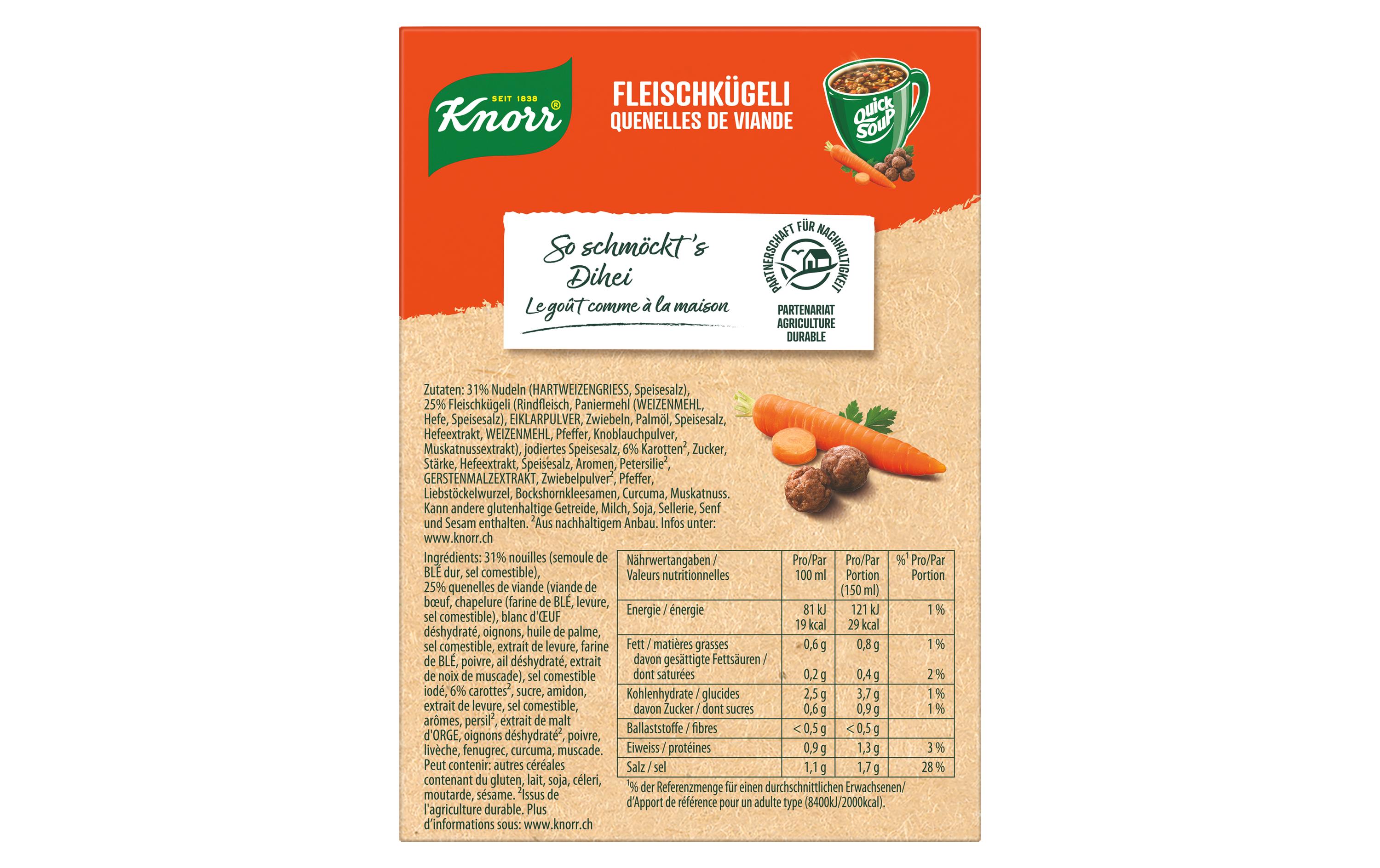Quick Soup Fleischkügeli 3 PortionenNudelsuppe mit Fleischkügelchen