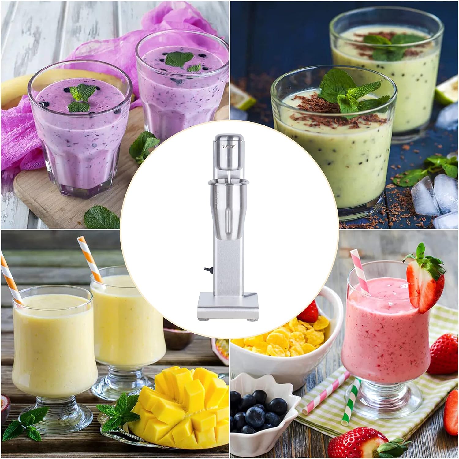 Valgus Edelstahl-Milchshaker-Maschine 1L geräuscharmer Stand-Getränkemixer-Mixer für Eiscreme, Fruchtsaft, Tiki- und Kakaogetränke