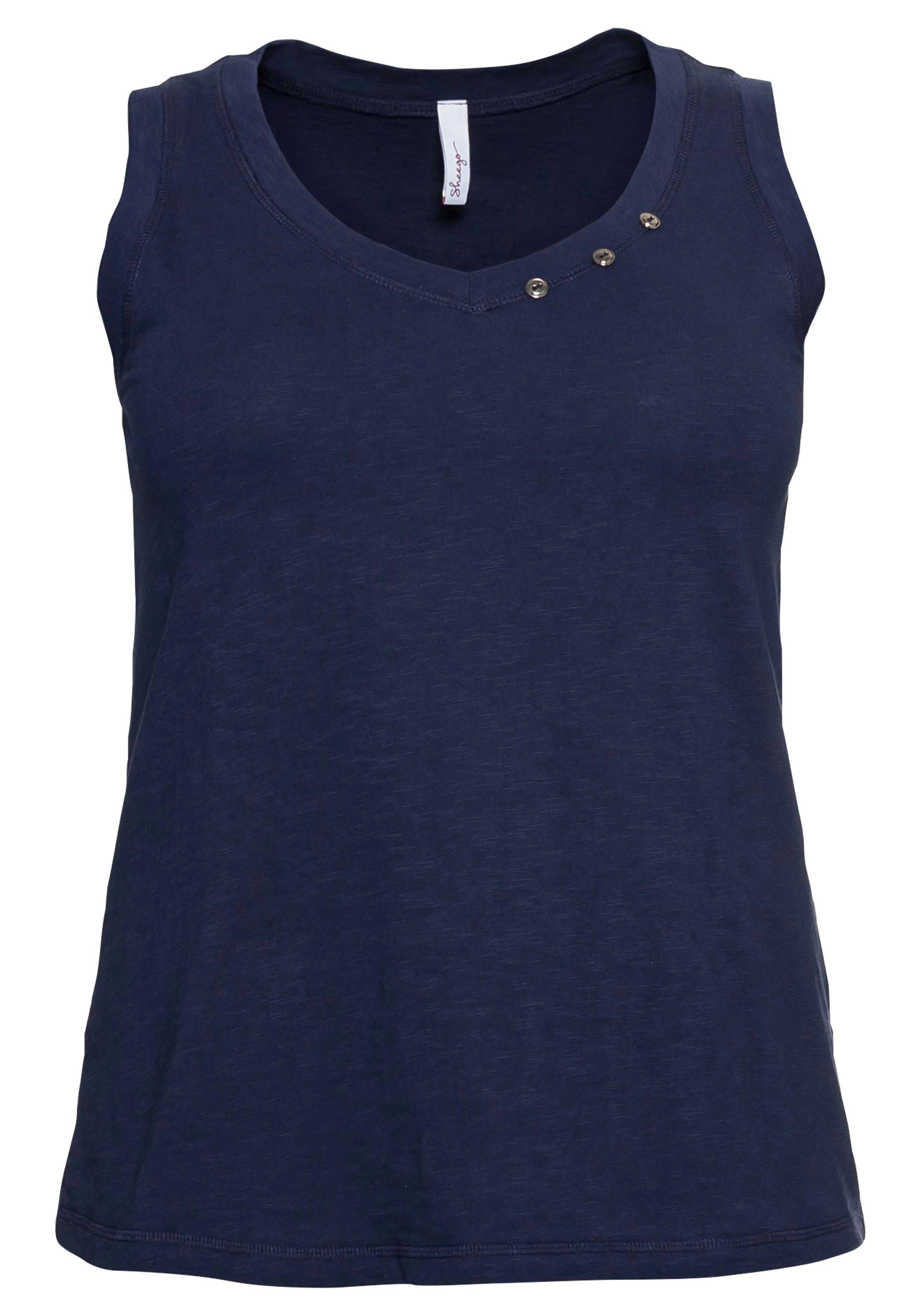 Tanktop mit Dekoknöpfen am V-Ausschnitt