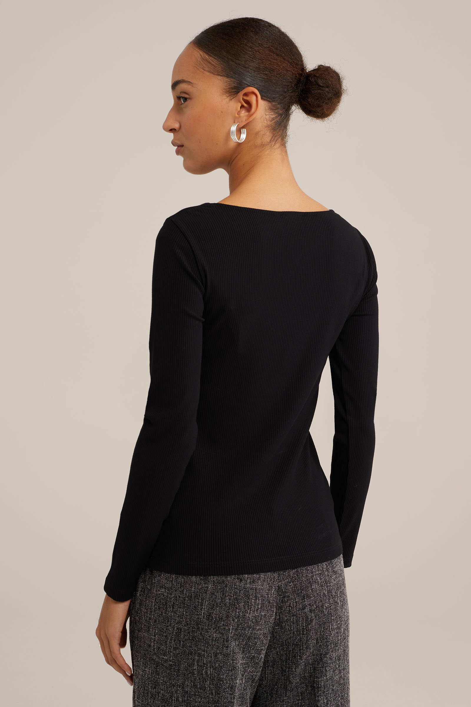 T-shirt van ribstof WE Fashion Zwart