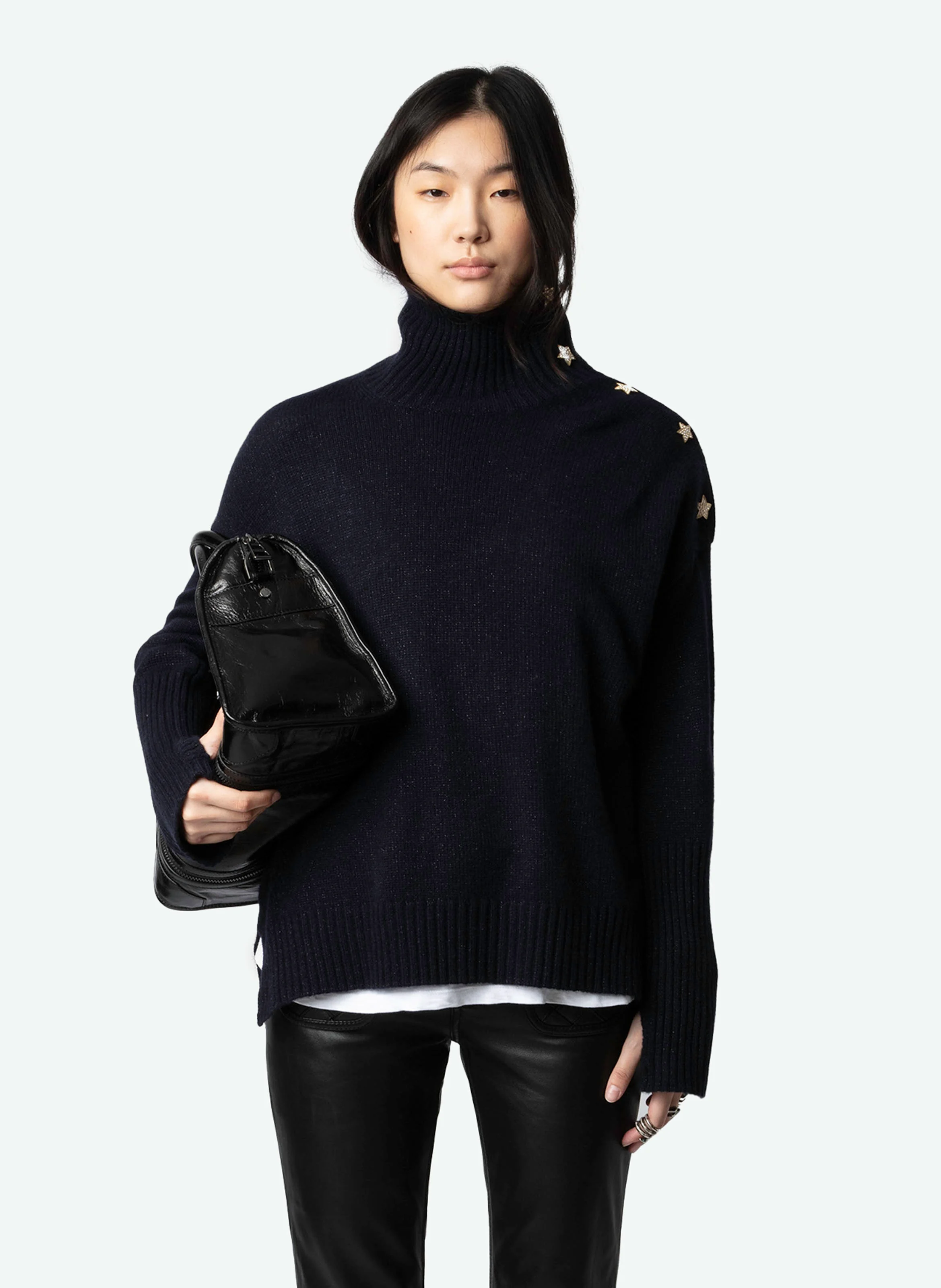ALMA - Pull col montant en cachemire mélangé | Bleu