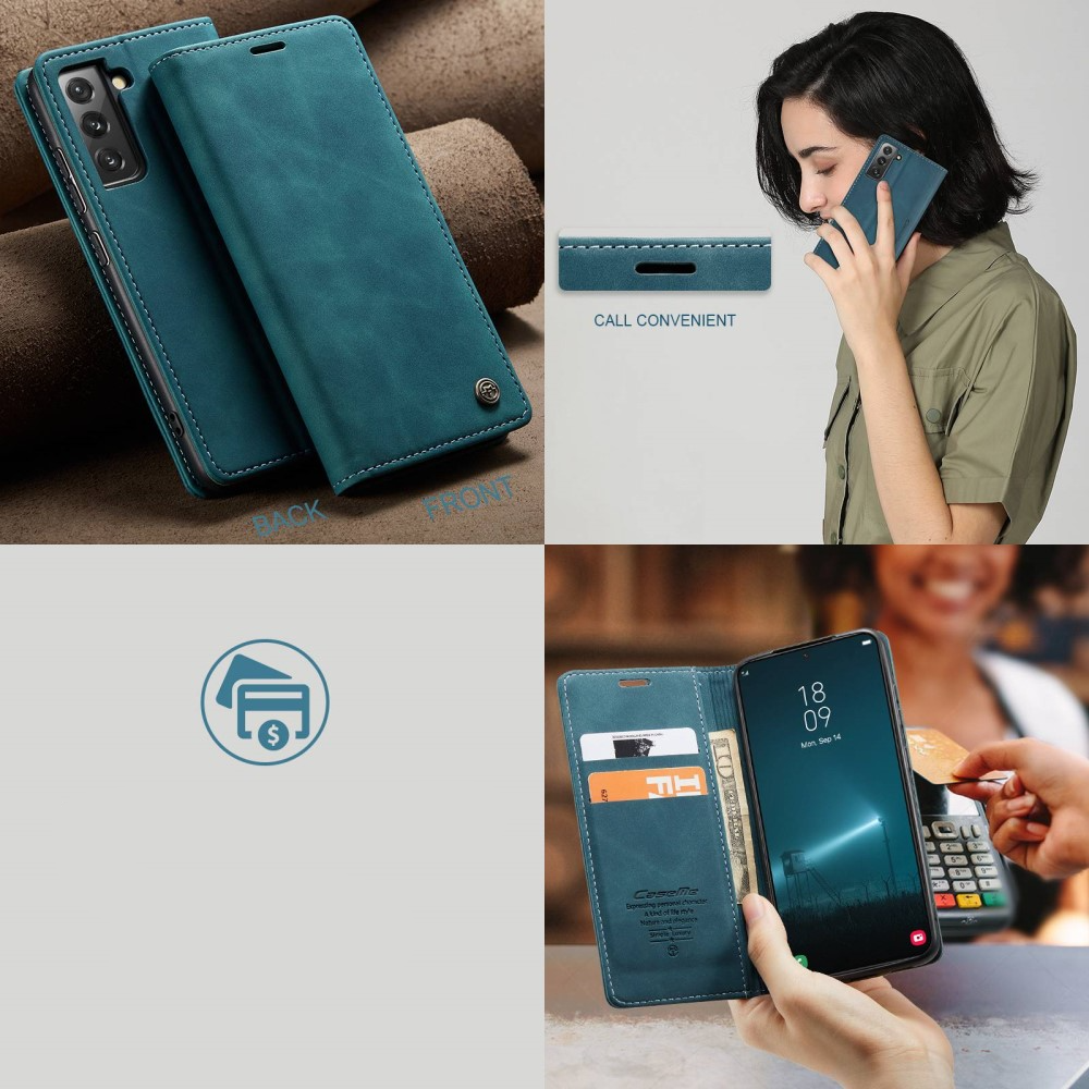 Samsung Galaxy S22 5G Leder Tasche Flip Wallet Etui mit Kartenfächern - Blaugrün