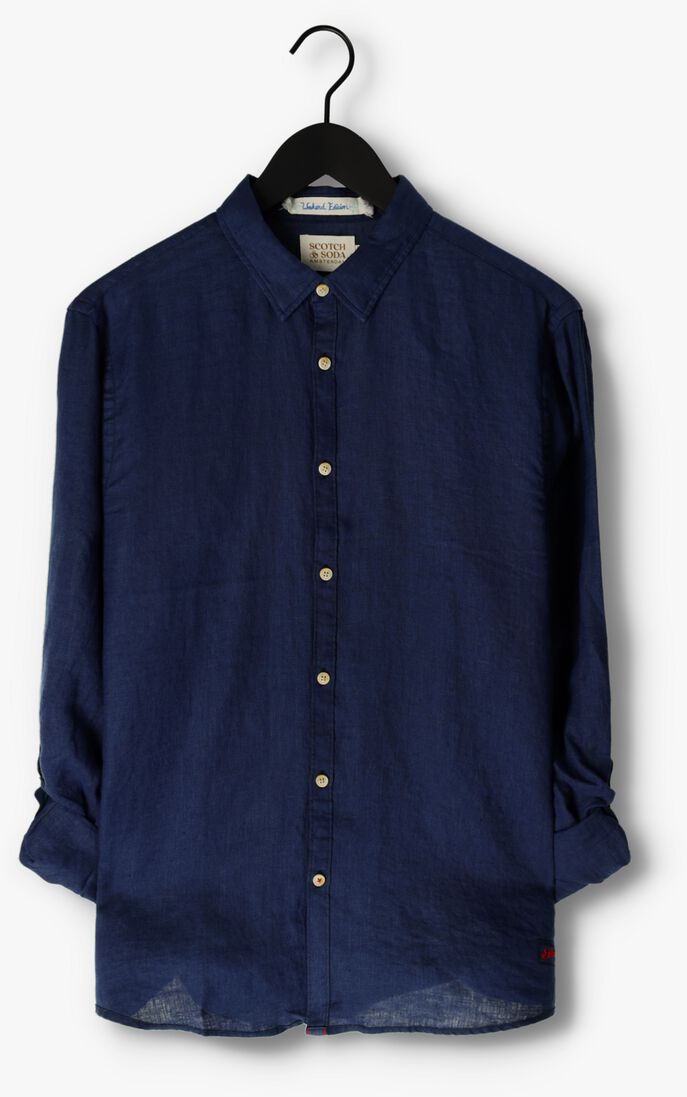 SCOTCH & SODA donkerblauwe scotch & soda casual overhemd regular-fit linen shirt with sleeve roll-up