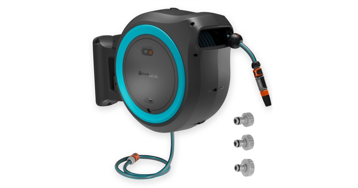 GARDENA35 m Wand-slangenbox Powerroll XL slanghaspel  (Grijs/turquoise, 35 meter, Accu en oplader niet inbegrepen, POWER FOR ALL ALLIANCE)