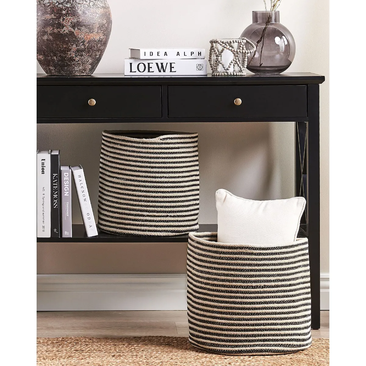 Beliani YERKOY - Lot de 2 paniers en coton beige et noir