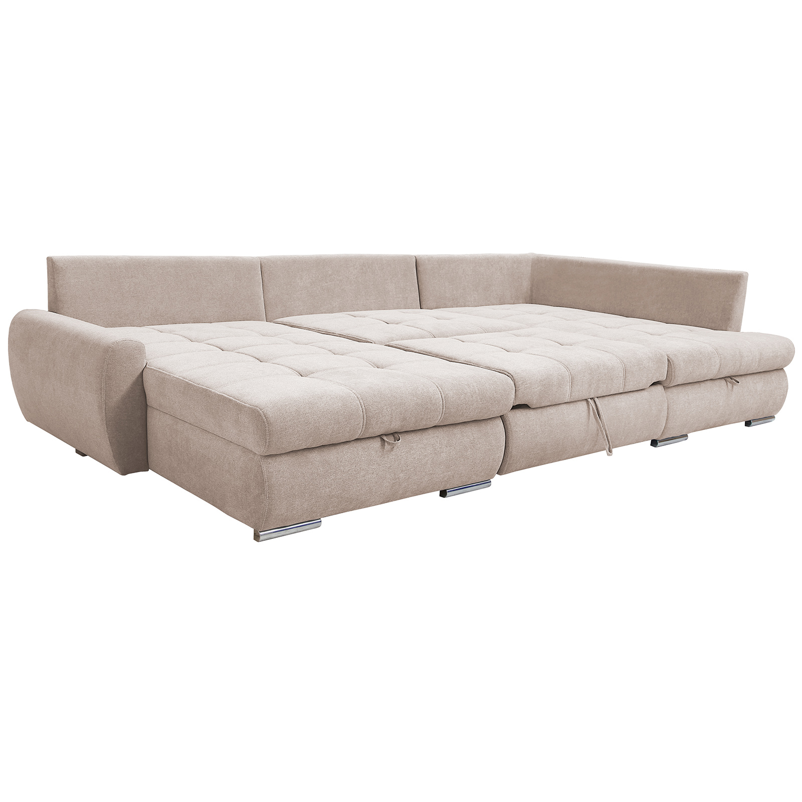 Wohnlandschaft - beige - mit Liegefunktion und Staukasten - Ottomane links