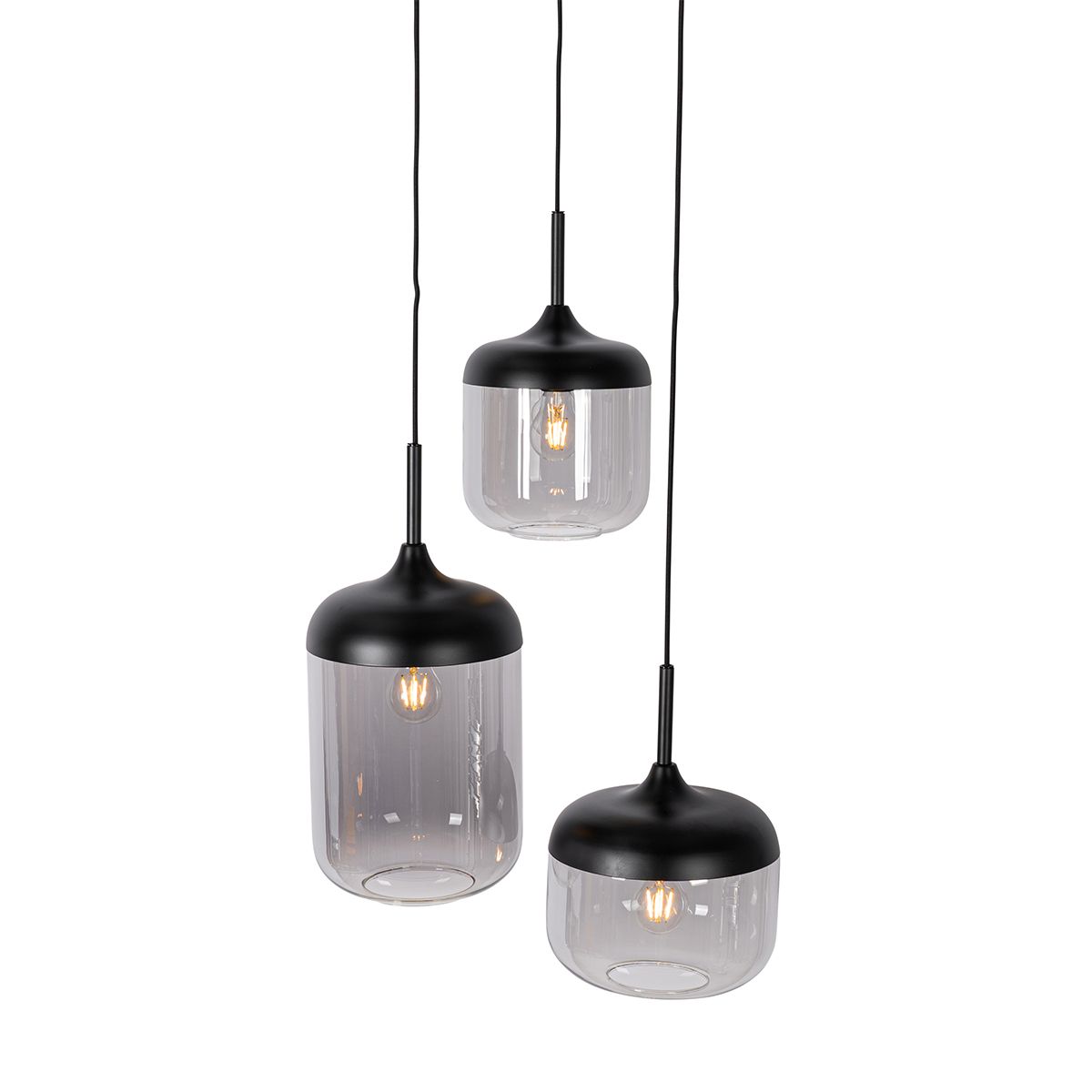Hanglamp zwart met goud en smoke glas 3-lichts rond - Kyan
