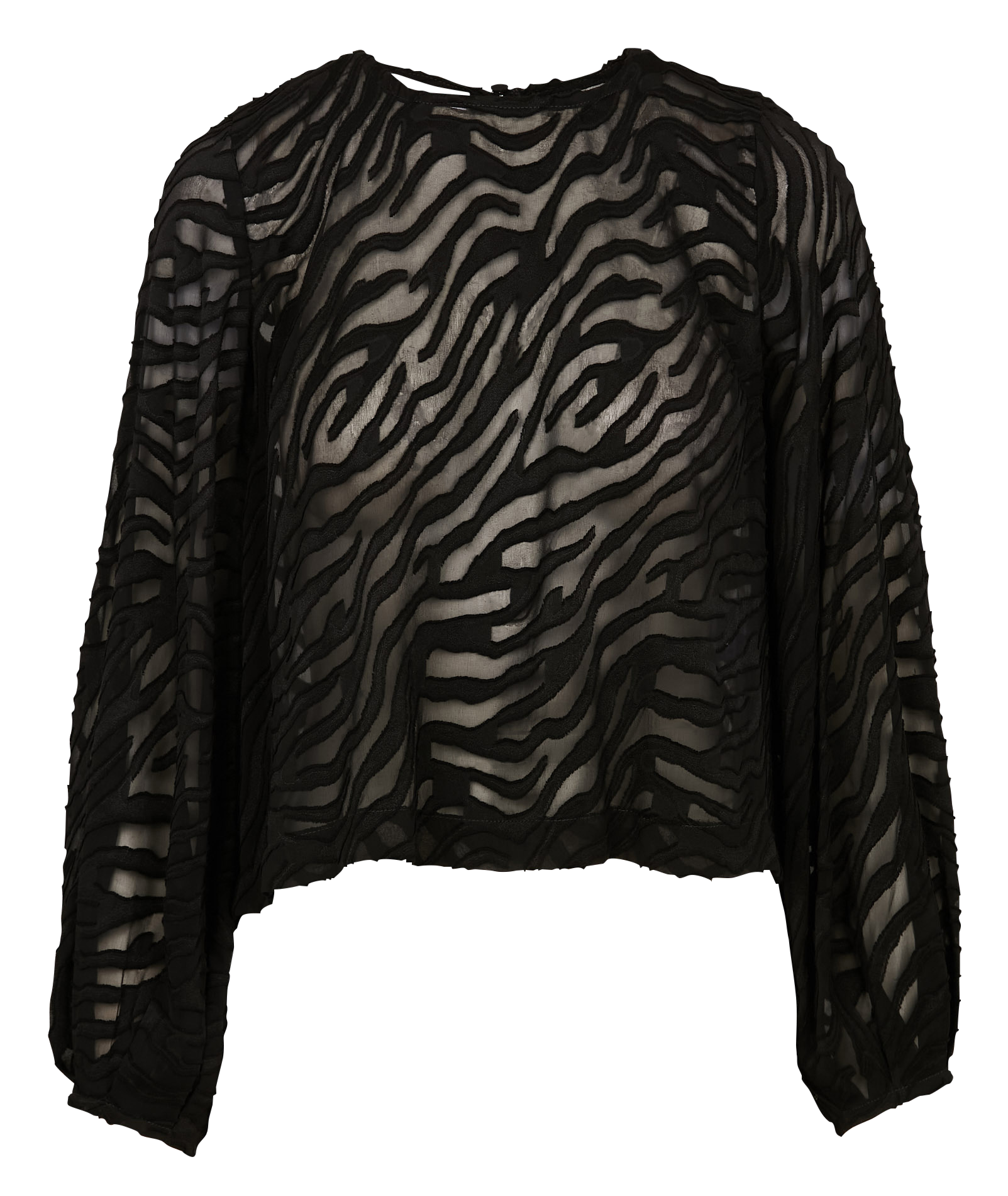 PENNY - Blouse col rond à imprimé zèbre et jeu de transparence| Noir