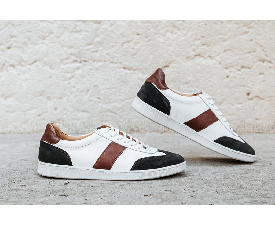 Sneakers cuir homme Blanc et Reglisse - MOYARRA
