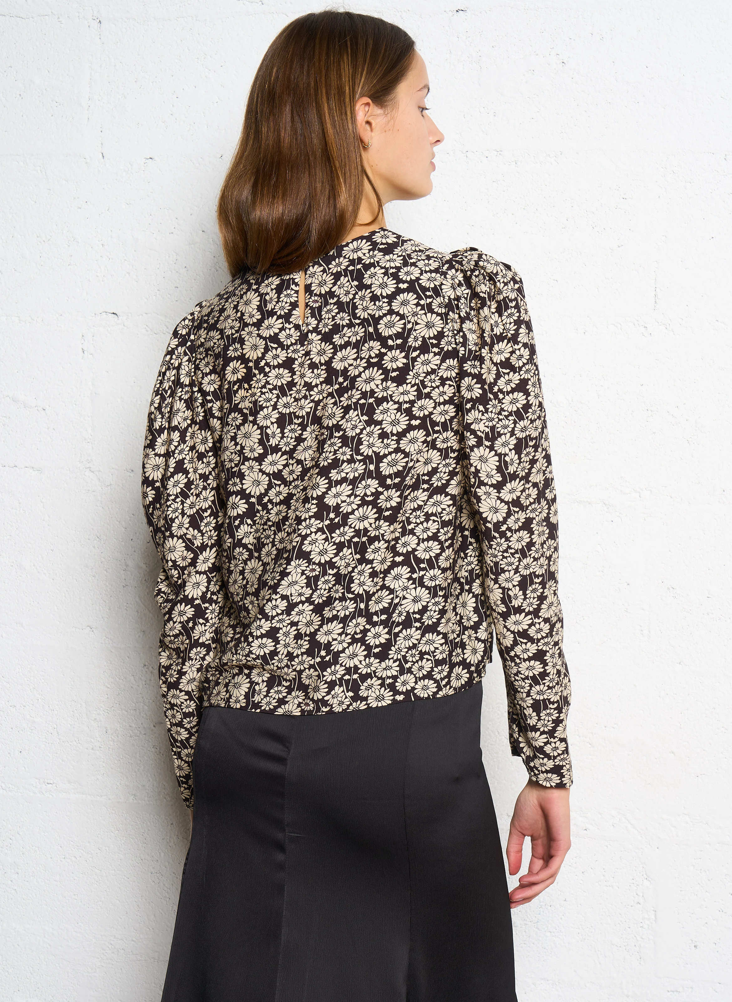 Blouse droite imprimé fleuri | Marron