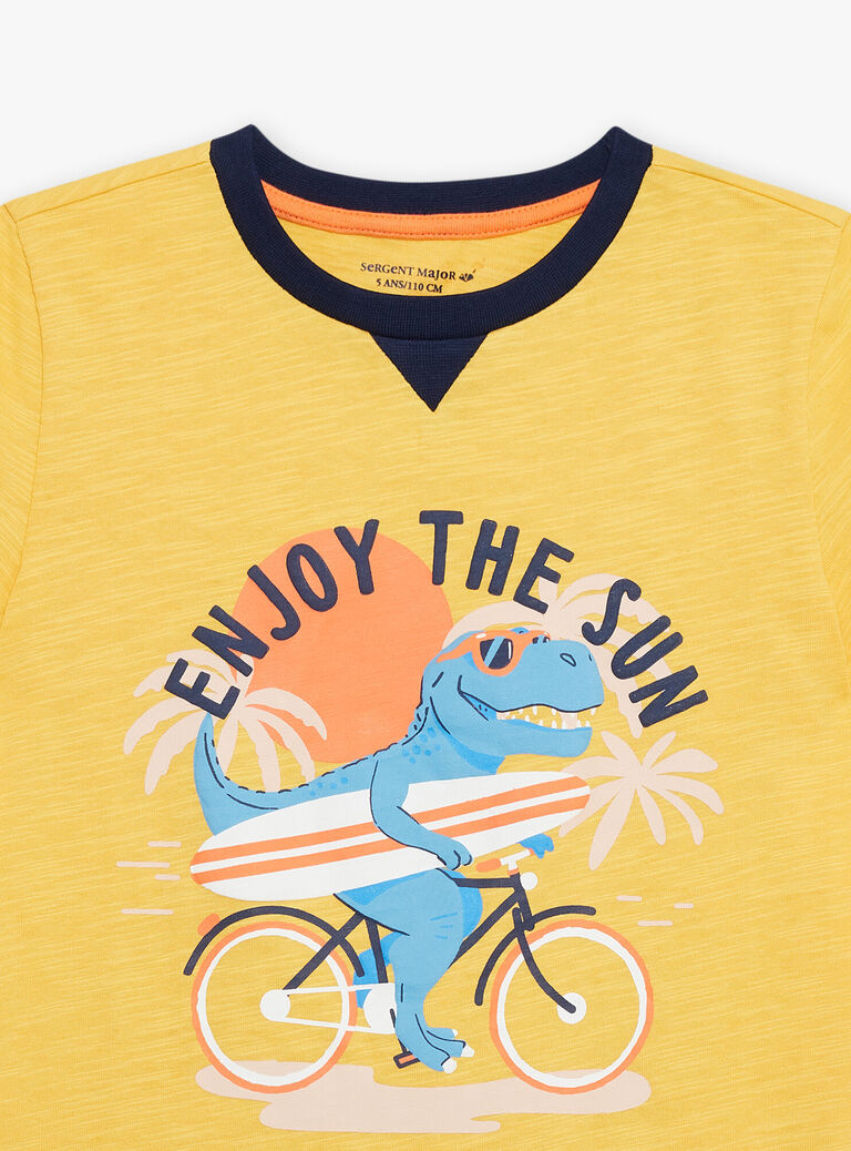 Pyjama jaune et bleu foncé à motif dinosaure