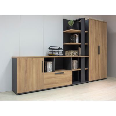 Armoire haute ARCADE - L81 x H184 x P45 - 2 portes - chêne/anthracite