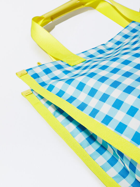 Sacola de compras personalizável com estampa xadrez vichy - Azul